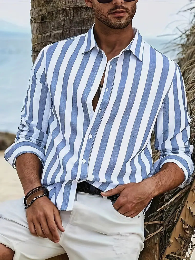 Chemise rayee homme decontractee, coloris Bleu