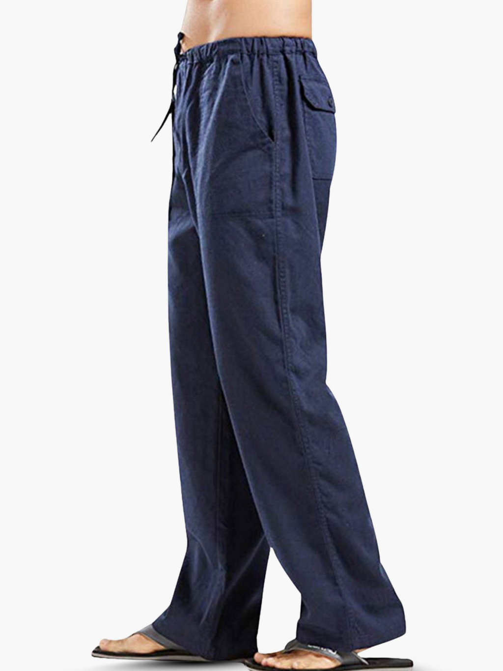 Pantalon Homme Coton-Lin à Cordon, coloris Marine