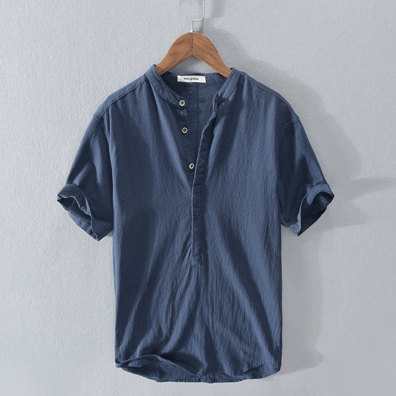 Chemise Décontractée à Manches Courtes en Lin Homme, coloris Bleu marine