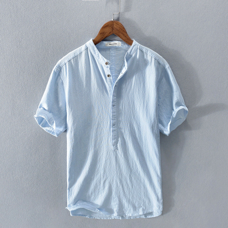 Chemise Décontractée à Manches Courtes en Lin Homme, coloris Bleu clair