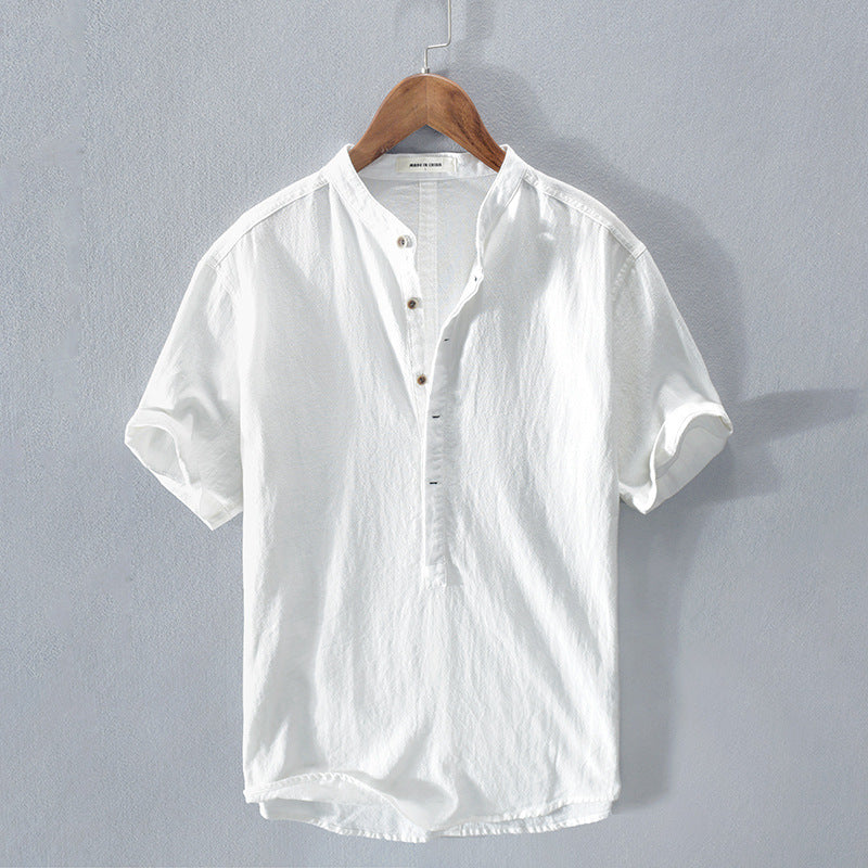 Chemise Décontractée à Manches Courtes en Lin Homme, coloris Blanc