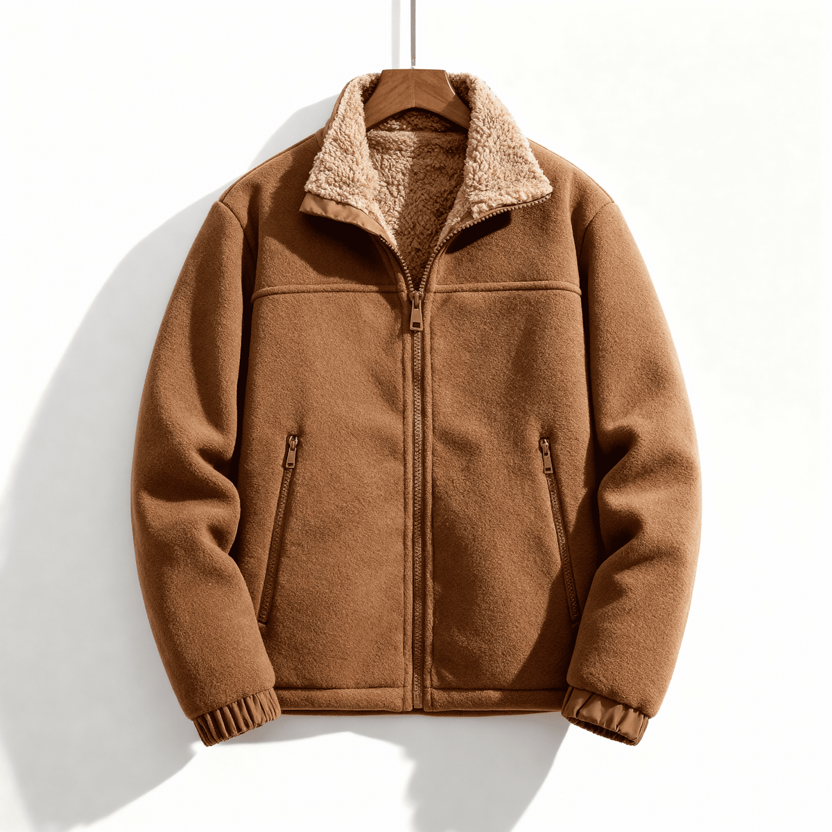 Veste doublée en polaire pour hommes, coloris Brun