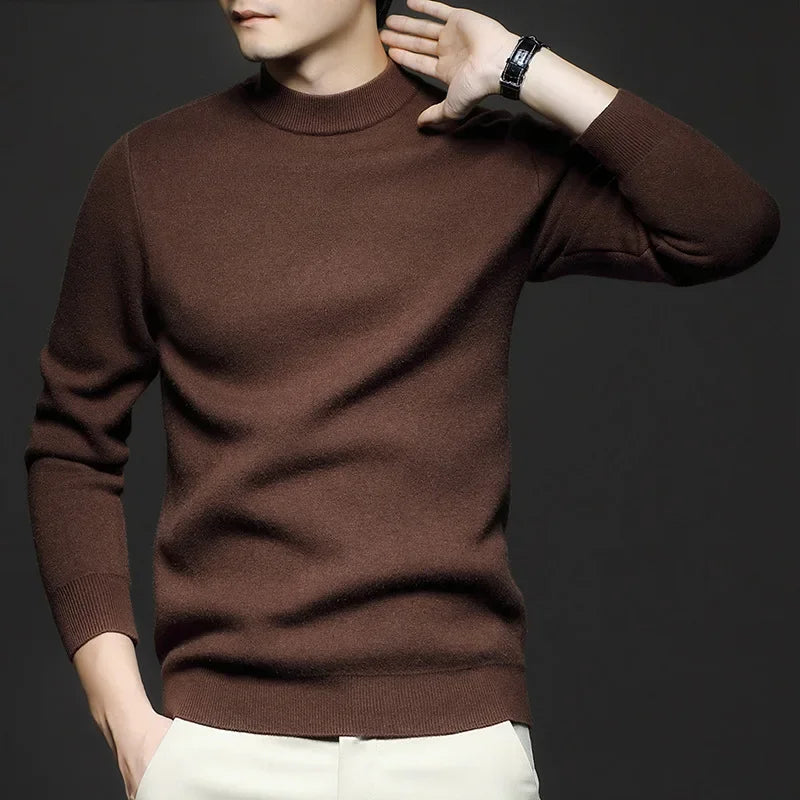 Pull en Laine pour Homme à Col Mi-Haut, coloris Café