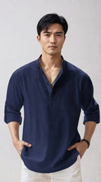 Chemise en lin pour homme, coloris Bleu