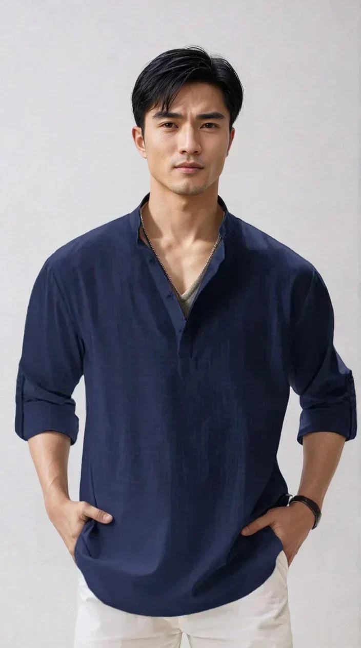 Chemise en lin pour homme, coloris Bleu