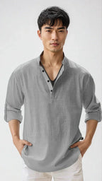 Chemise en lin pour homme, coloris Gris