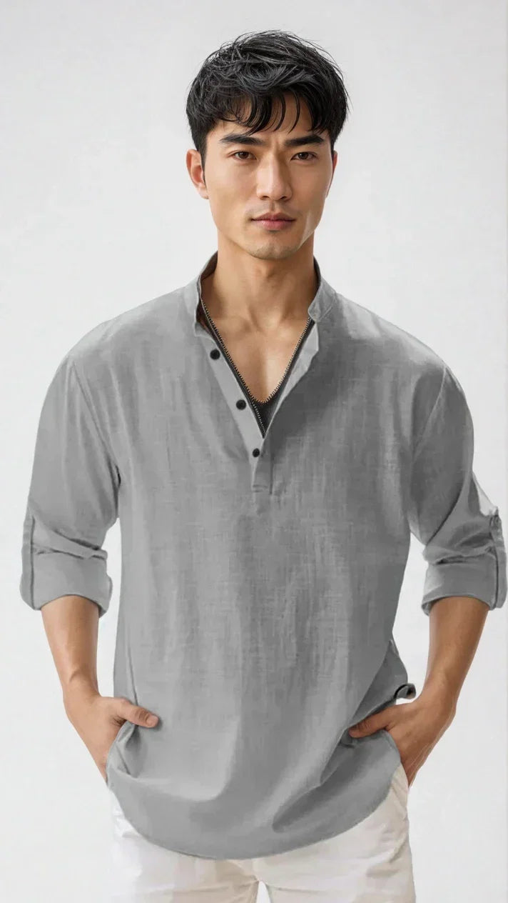 Chemise en lin pour homme, coloris Gris