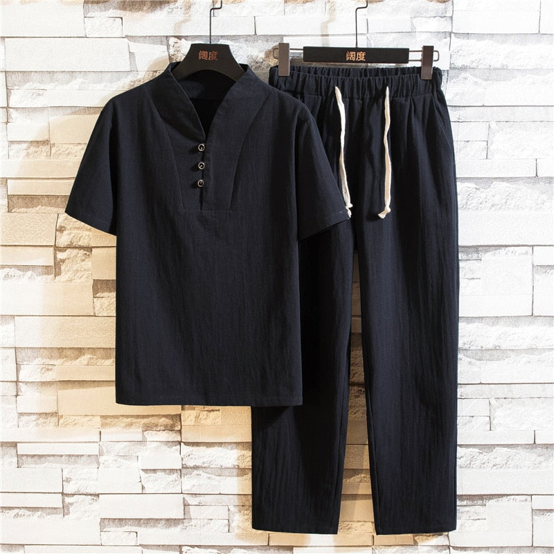 Ensemble Décontracté Homme en Lin, coloris Noir