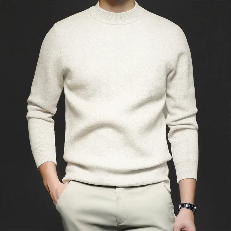 Pull en Laine Uni pour Homme avec Col Mi-Haut, coloris Blanc ivoire