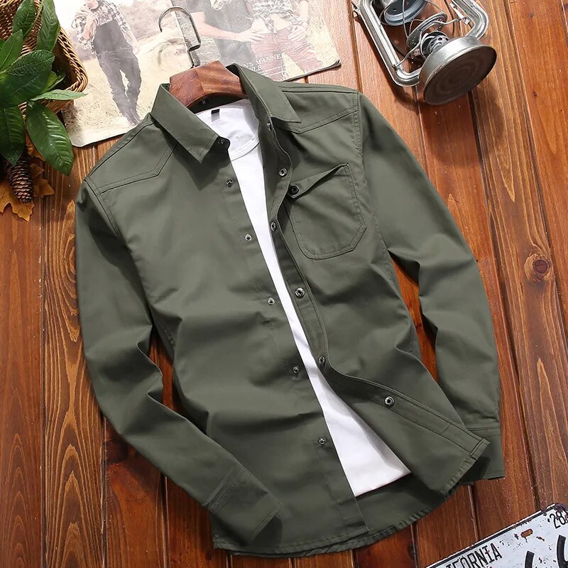 Chemise Ranger Homme À Manches Longues Boutonnée Avec Poches Poitrine, coloris Vert armée