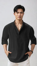 Chemise en lin pour homme, coloris Noir