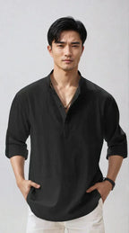 Chemise en lin pour homme, coloris Noir