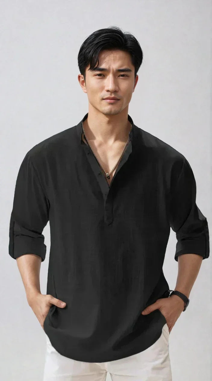 Chemise en lin pour homme, coloris Noir