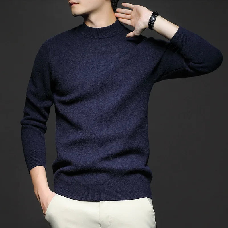 Pull en Laine pour Homme à Col Mi-Haut, coloris Bleu foncé