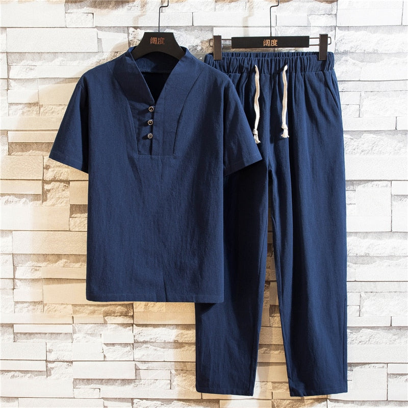 Ensemble Décontracté Homme en Lin, coloris Bleu