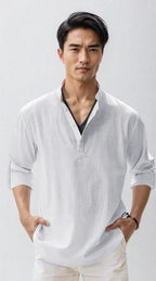 Chemise en lin pour homme, coloris Blanc