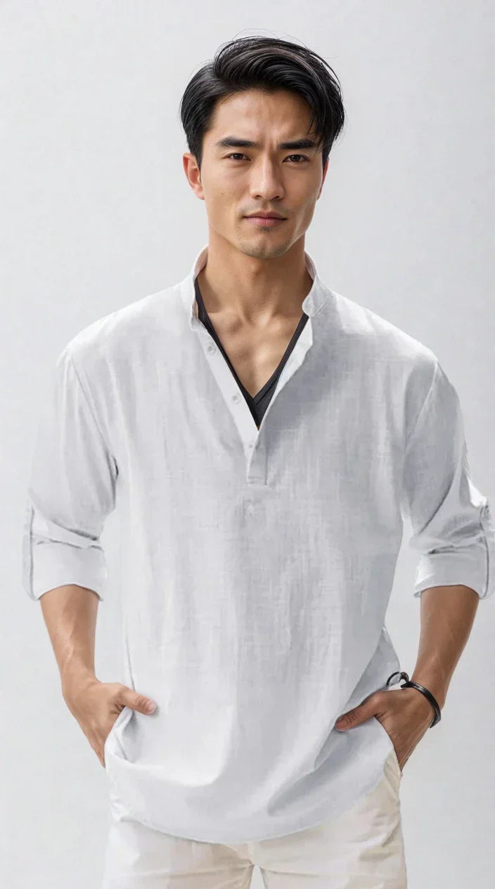Chemise en lin pour homme, coloris Blanc