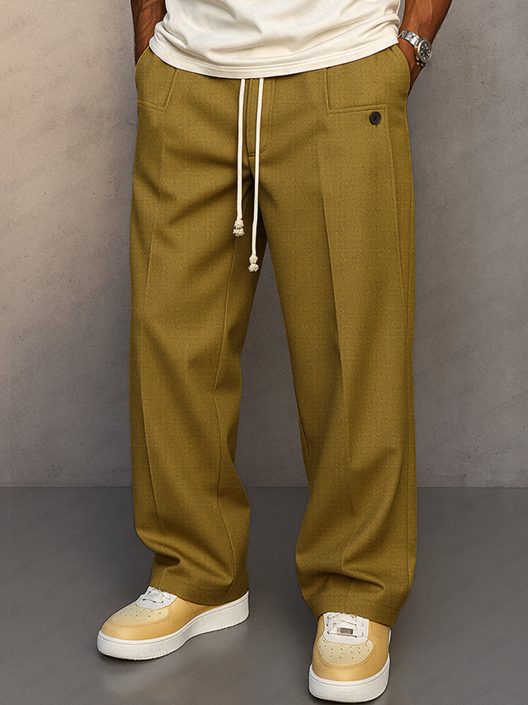 Pantalon Homme Mélange Coton à Taille Élastique avec Cordon, coloris Kaki