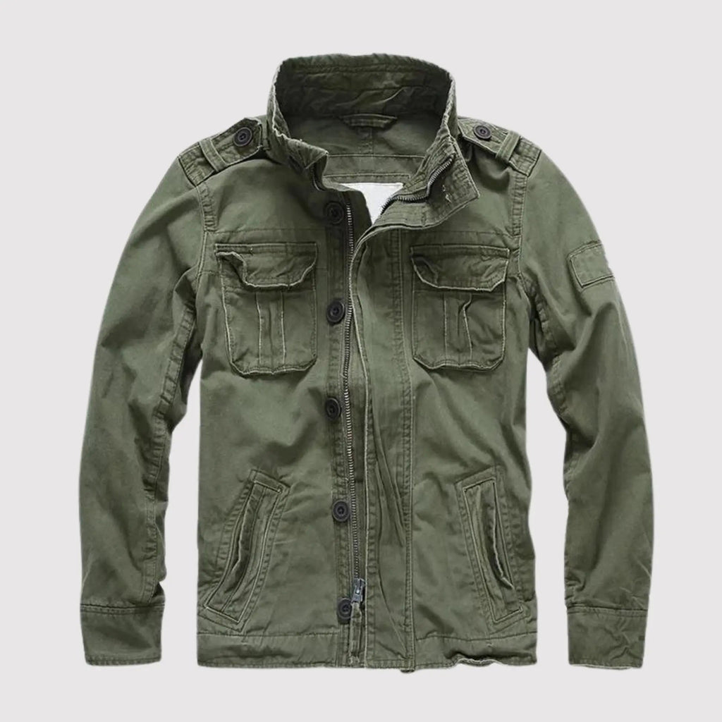 Veste classique à manches longues pour hommes avec poches, coloris Vert armée