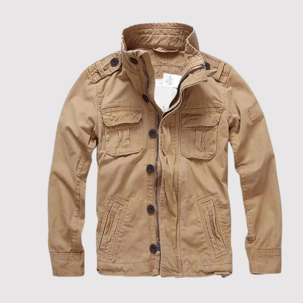 Veste classique à manches longues pour hommes avec poches, coloris Kaki