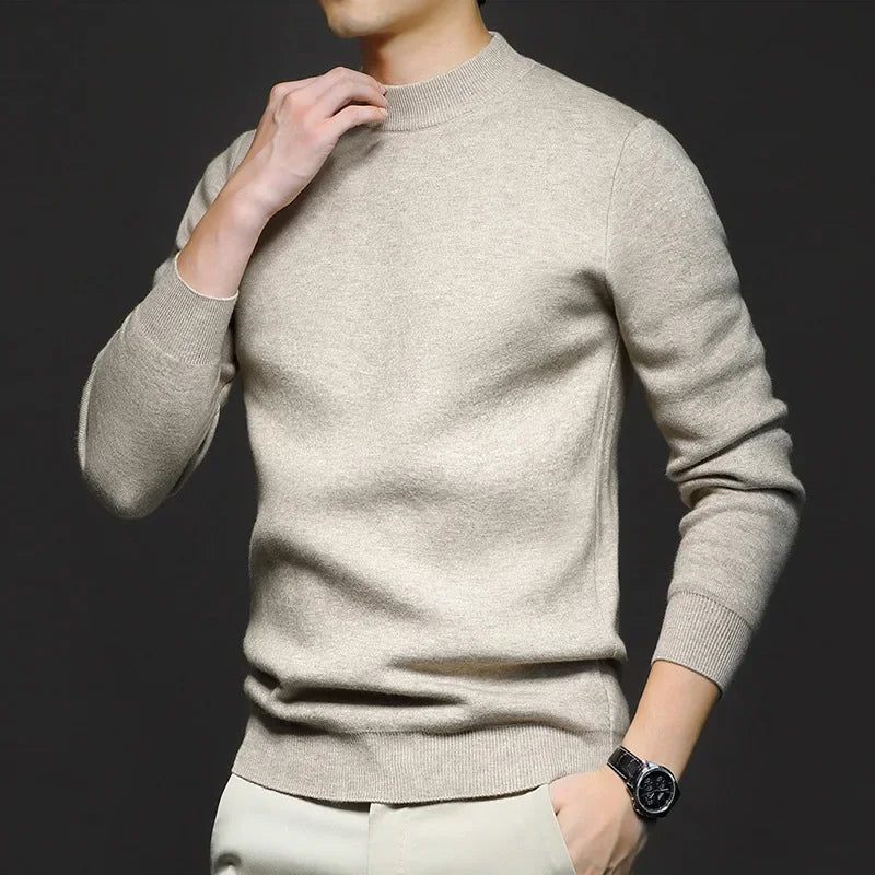 Pull en Laine Uni pour Homme avec Col Mi-Haut, coloris Beige