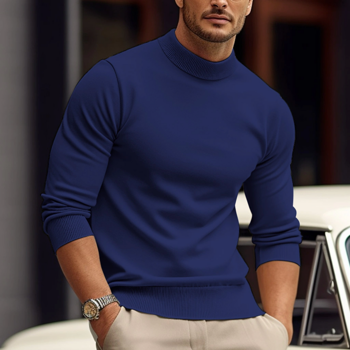 Pull Col Roulé Ajusté pour Homme, coloris Bleu marine