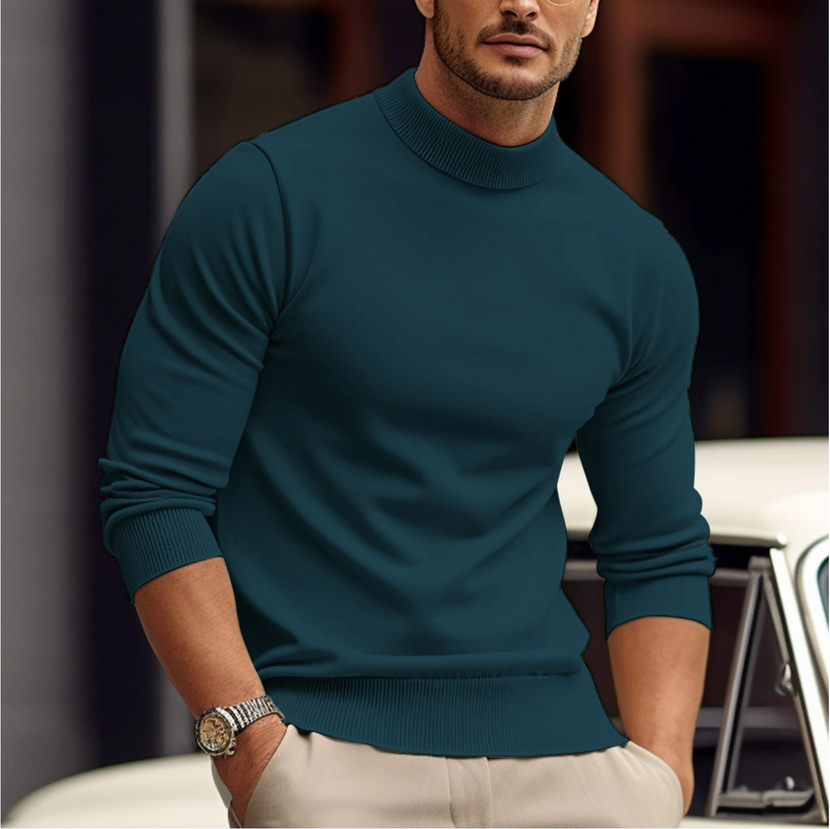 Pull Col Roulé Ajusté pour Homme