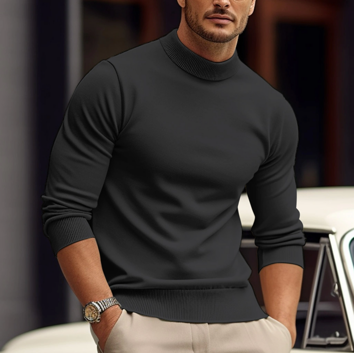 Pull Col Roulé Ajusté pour Homme, coloris Noir