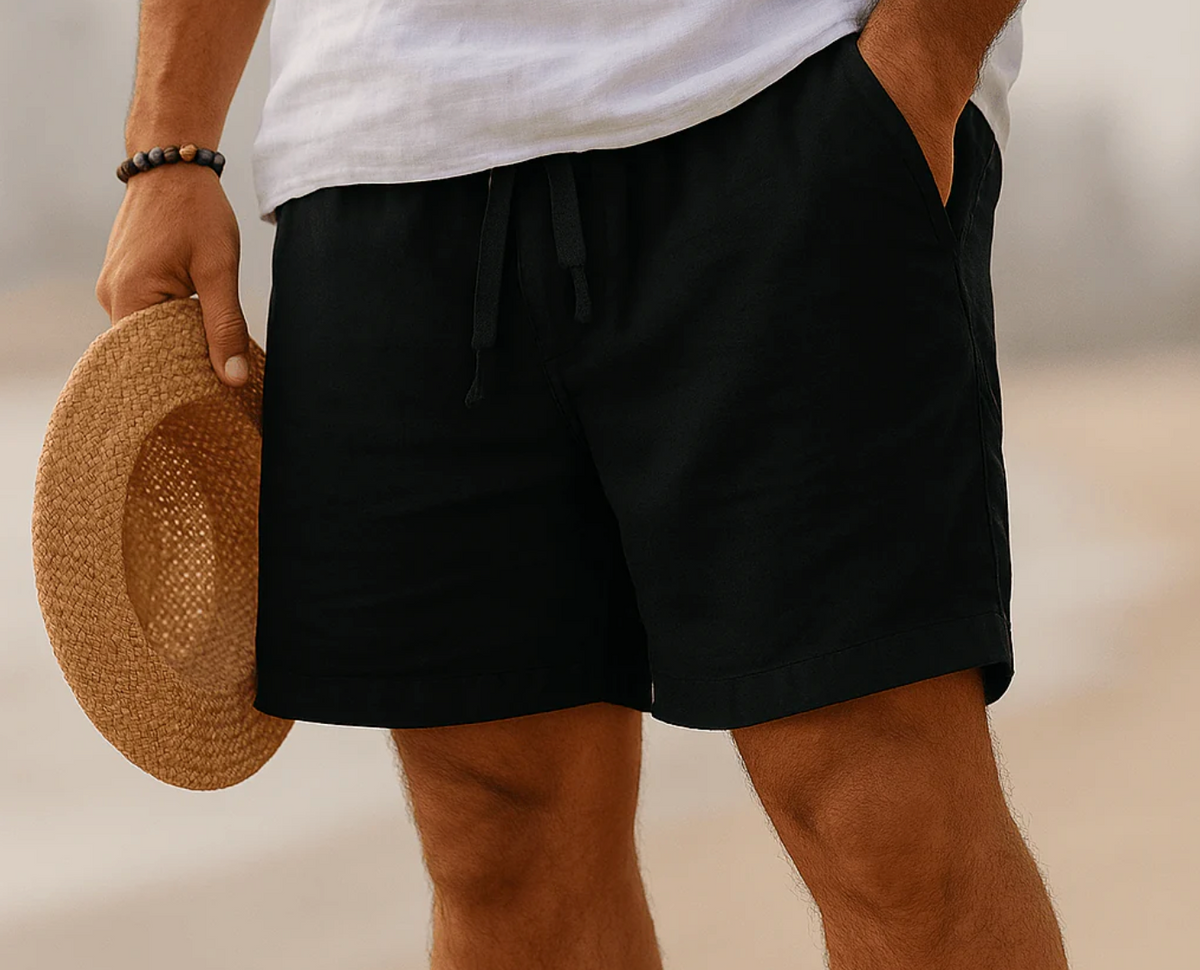 Short en lin homme été, coloris Noir