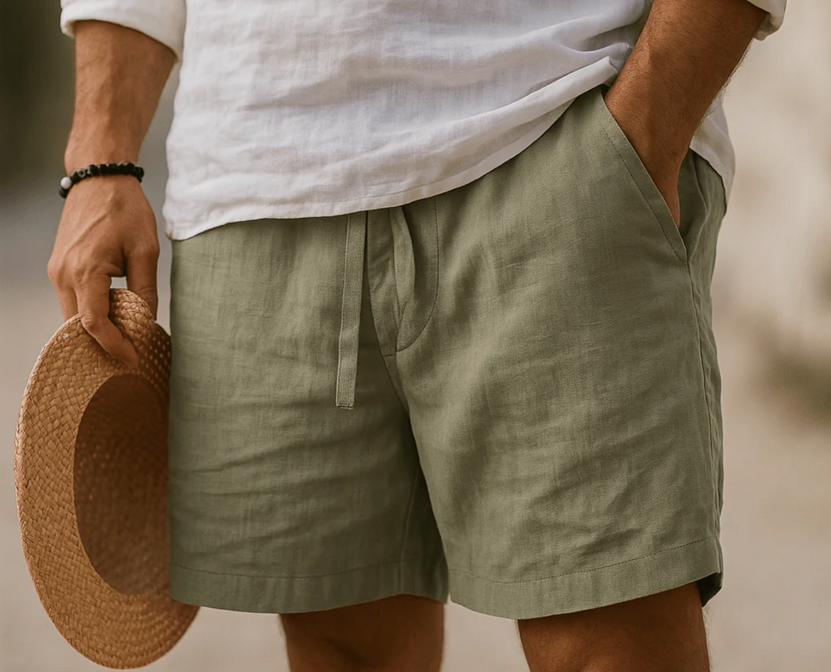 Short en lin homme été, coloris Vert