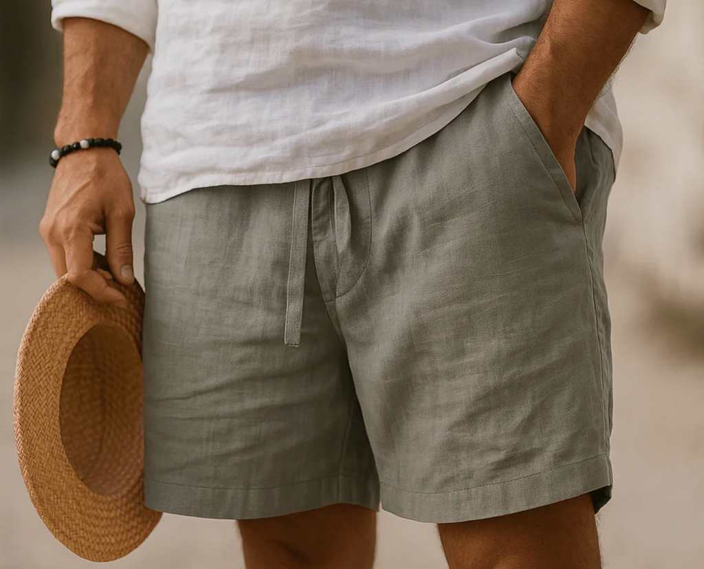Short en lin homme été, coloris Gris