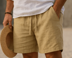 Short en lin homme été, coloris Kaki