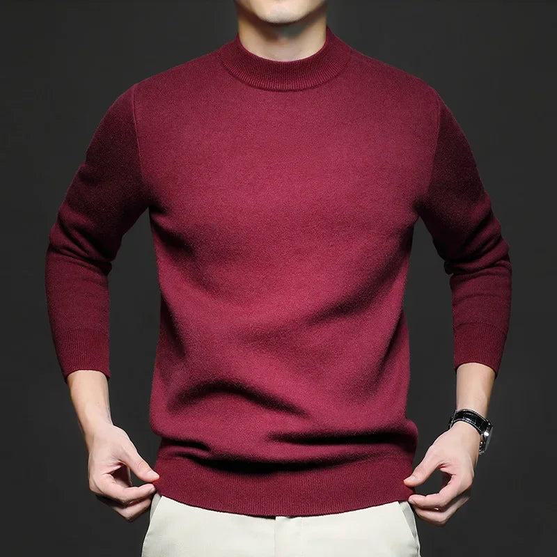 Pull en Laine pour Homme à Col Mi-Haut, coloris Bordeaux