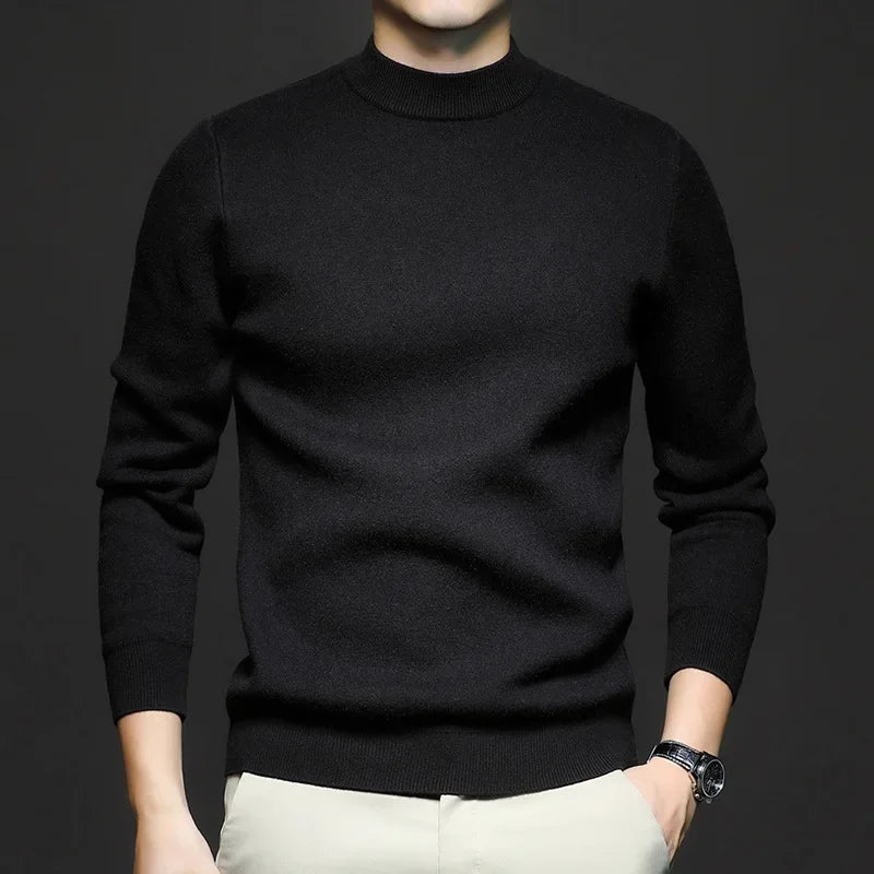 Pull en Laine Uni pour Homme avec Col Mi-Haut, coloris Noir