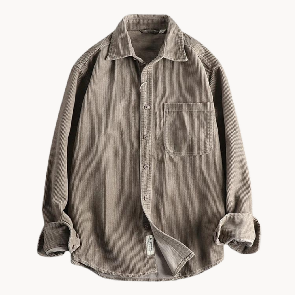 Chemise Boutonnée à Texture Côtelée pour Homme, coloris Taupe