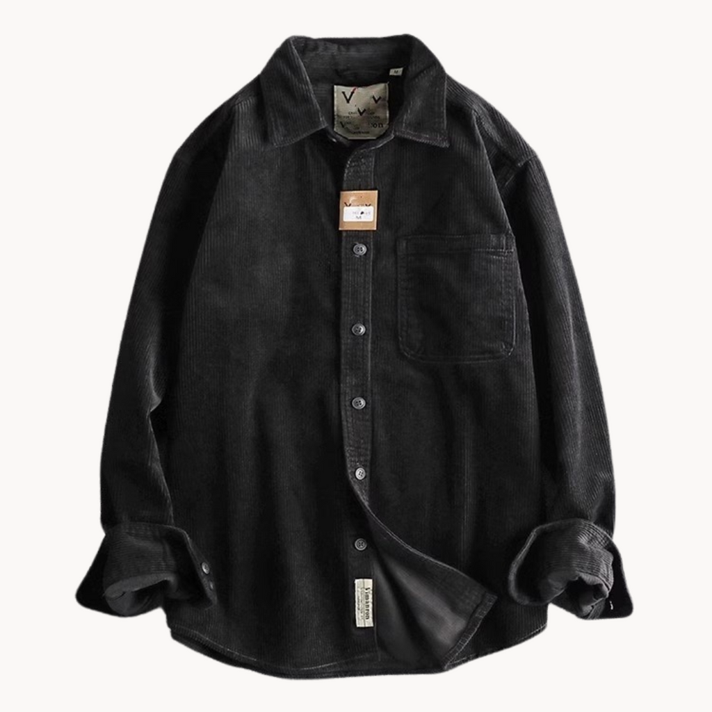 Chemise Boutonnée à Texture Côtelée pour Homme, coloris Noir