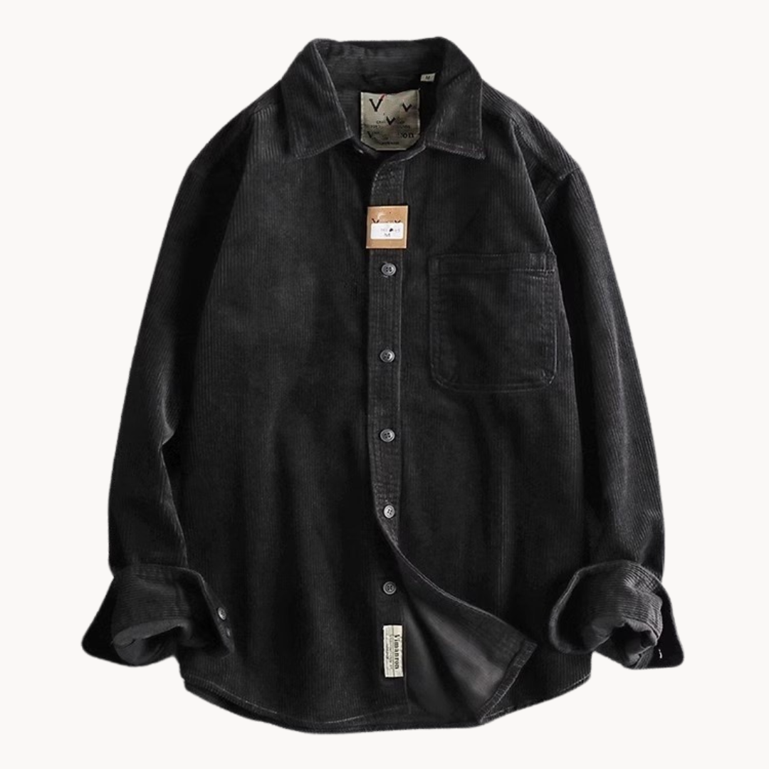 Chemise Boutonnée à Texture Côtelée pour Homme, coloris Noir