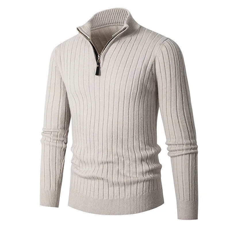 Pull Demi-Zip Côtelé Doux pour Homme, coloris Gris clair