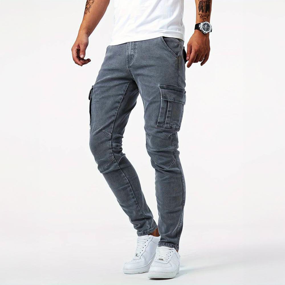 Jean cargo pour hommes, coloris Gris