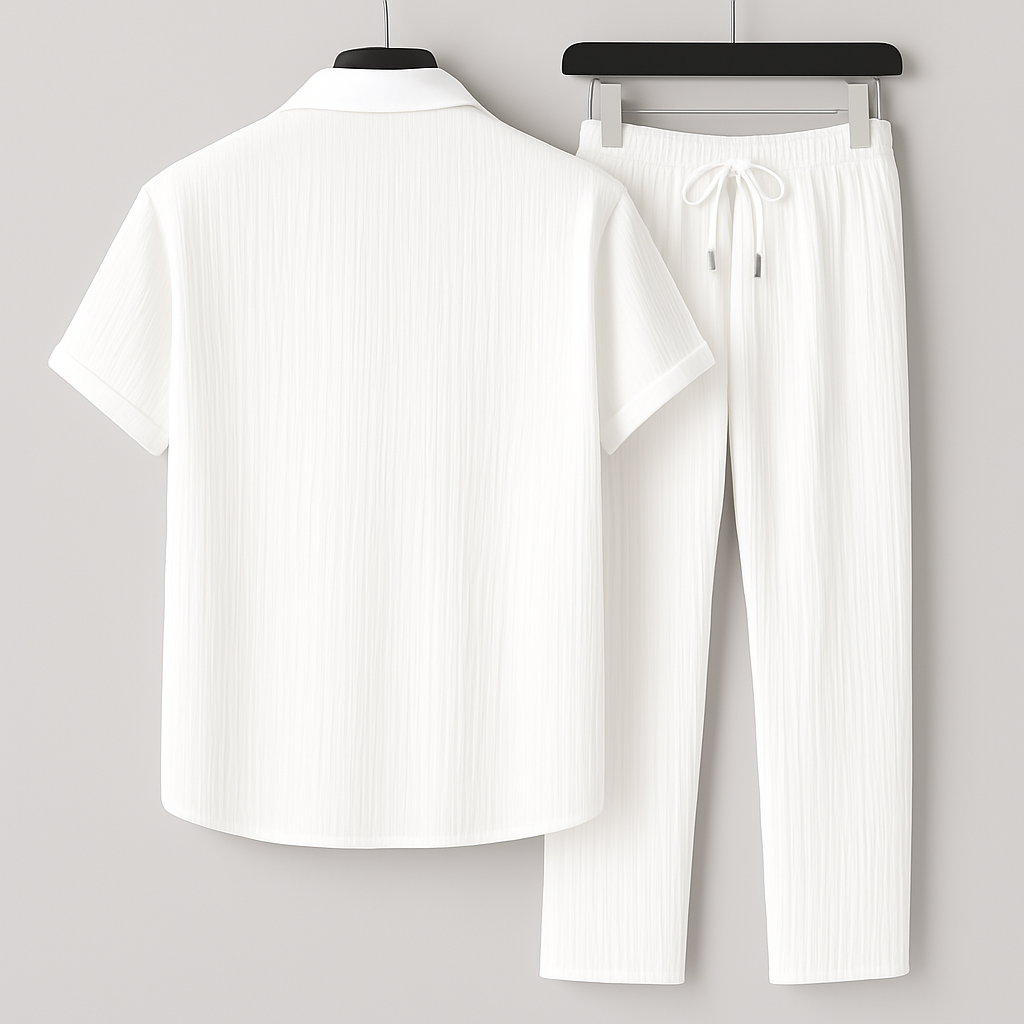 Ensemble homme effet lin chemise et pantalon a cordon, vue 5