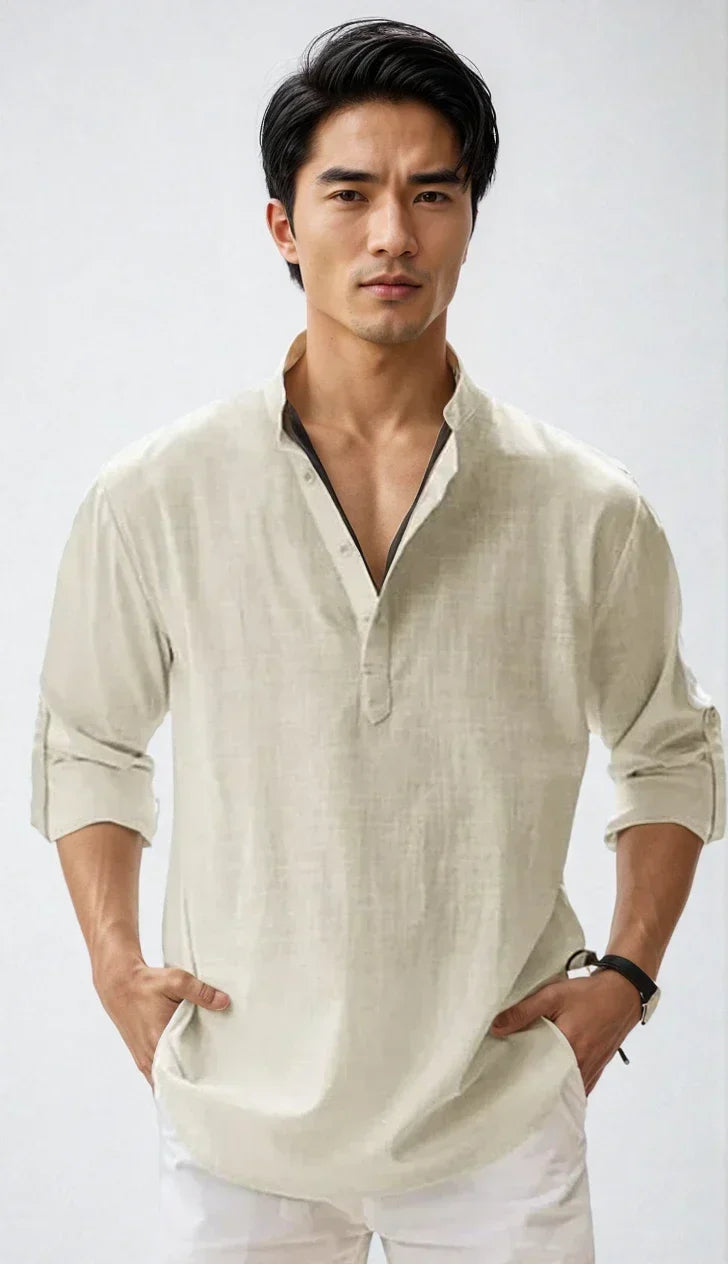 Chemise en lin pour homme, coloris Abricot