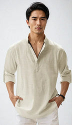 Chemise en lin pour homme, coloris Abricot