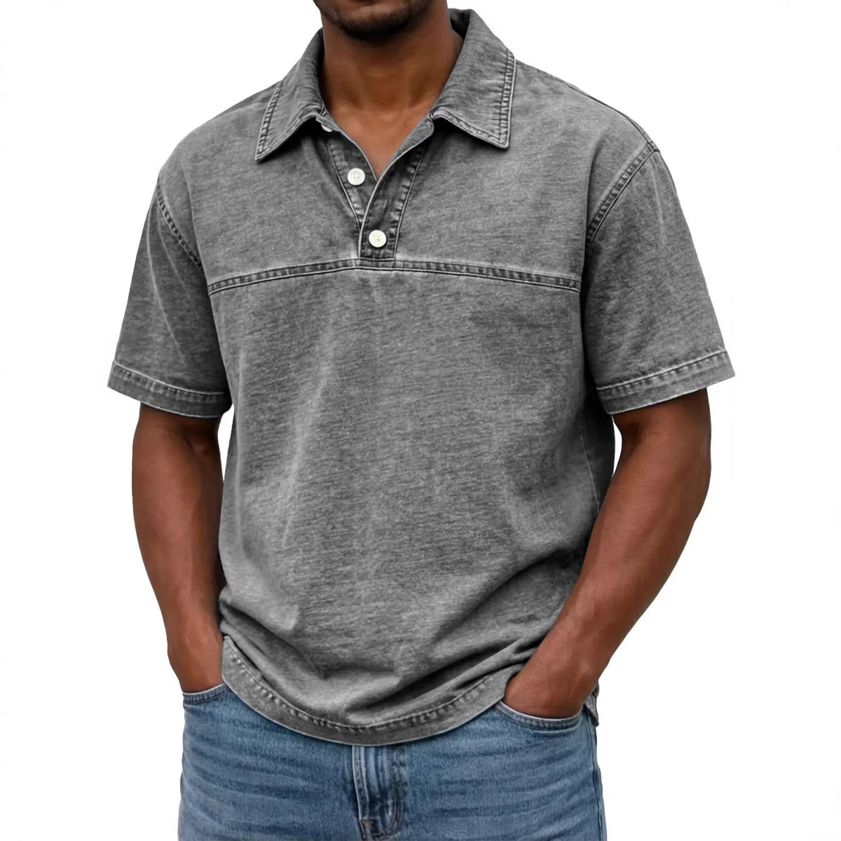 Polo pour hommes couleur unie vintage, vue 2