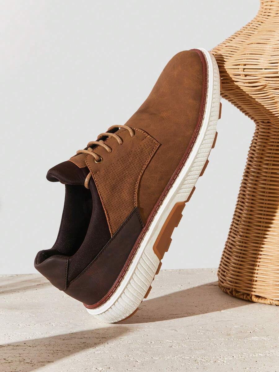 Baskets homme à empiècements, coloris Marron, vue 4