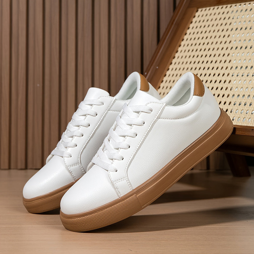 Baskets homme à lacets blanches, coloris Blanc et Marron
