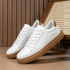 Baskets homme à lacets blanches, coloris Blanc et Marron
