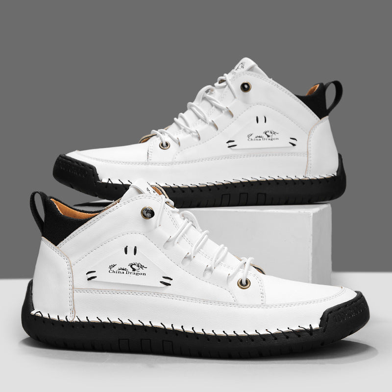 Baskets homme montantes surpiquées, coloris Blanc