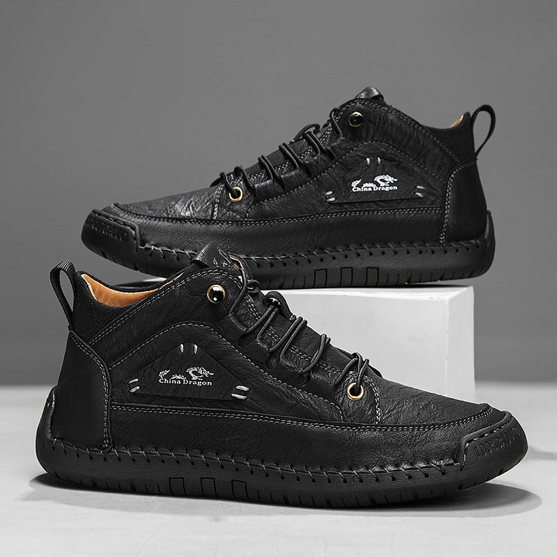 Baskets homme montantes surpiquées, coloris Noir