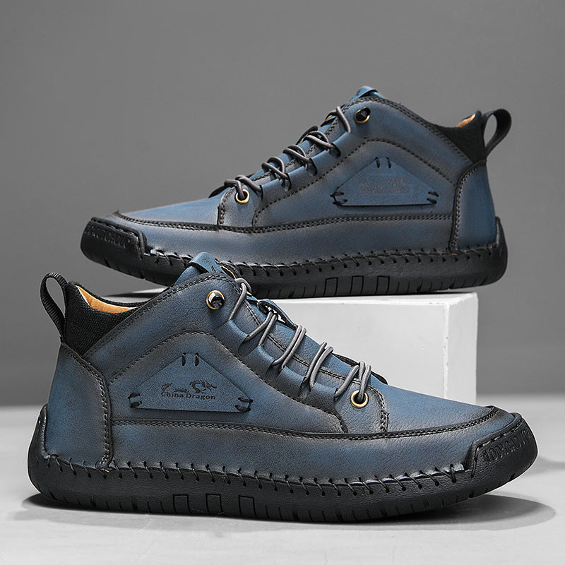 Baskets homme montantes surpiquées, coloris Bleu