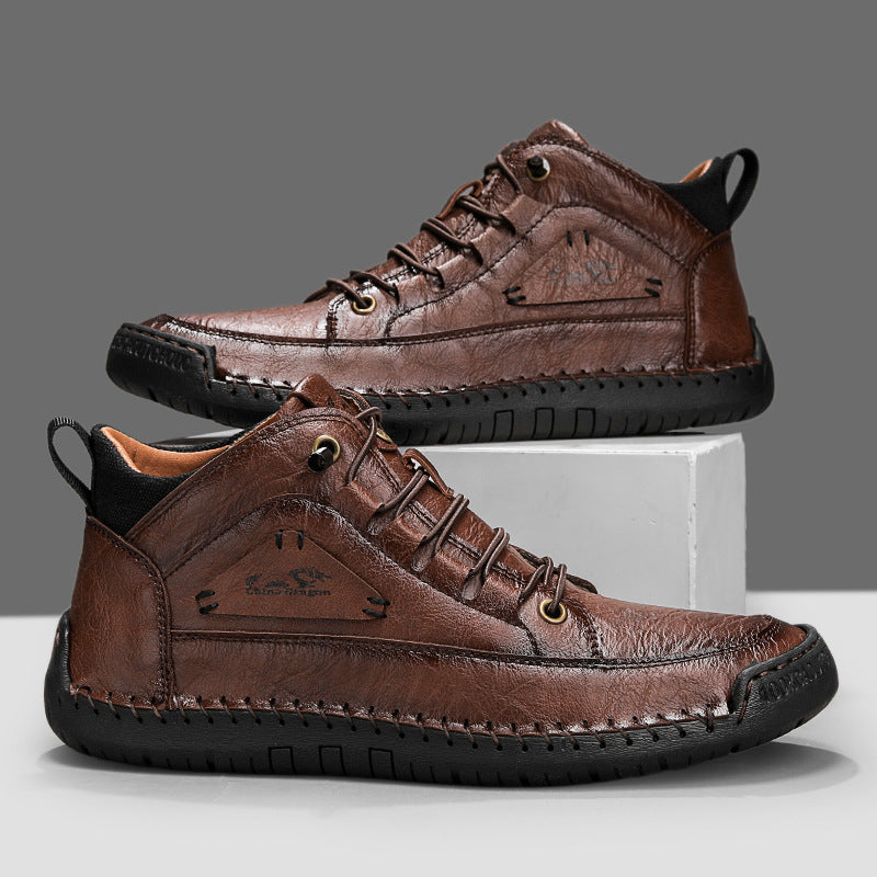 Baskets homme montantes surpiquées, coloris Marron
